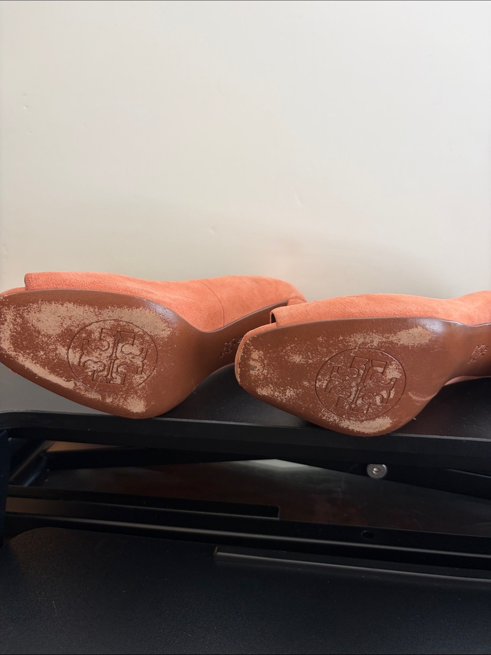 Tory Burch Coral Suede Peep-Toe Block Heels - Picture 5 of 6